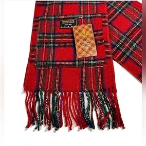 Patrick King Merino Wool Pocket Scarf Royal Stewart Red Black 69x10 Inch Fringed
